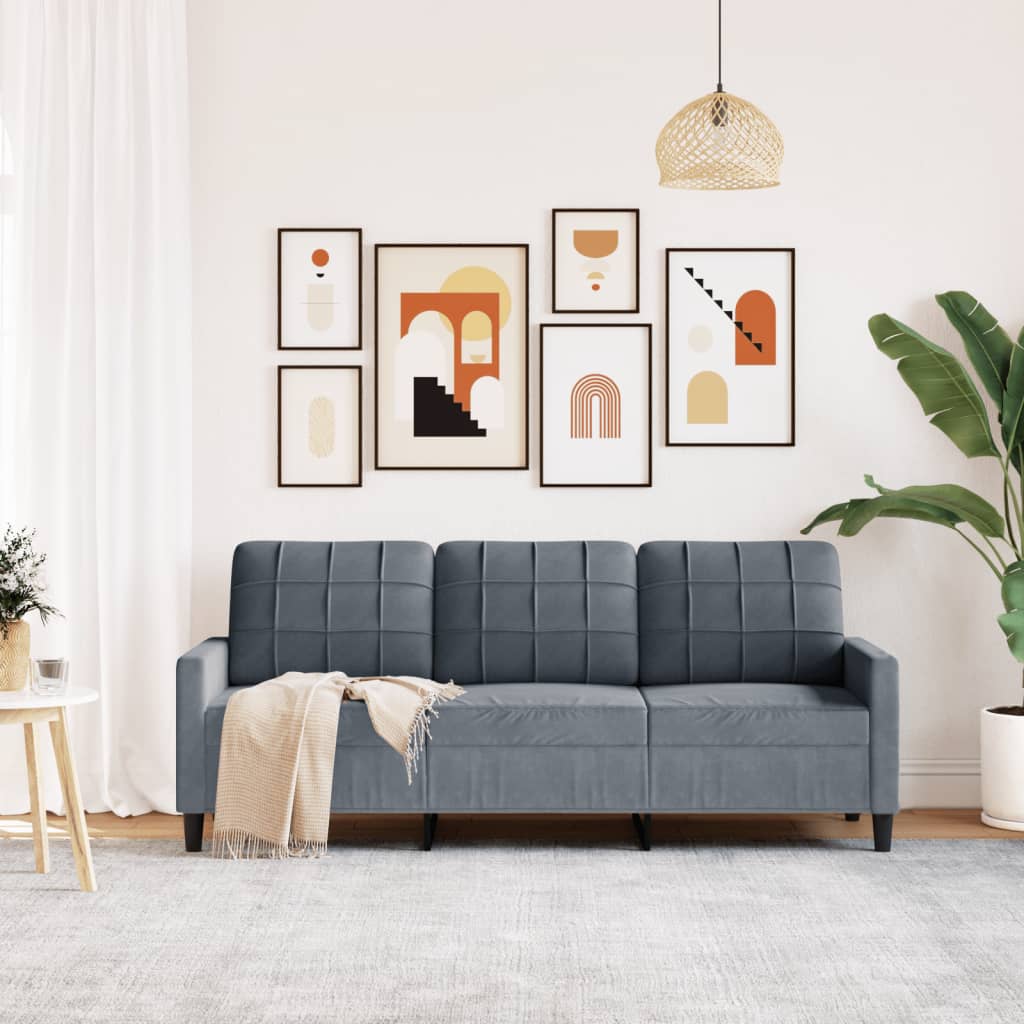 3-personers sofa 180 cm fløjl mørkegrå