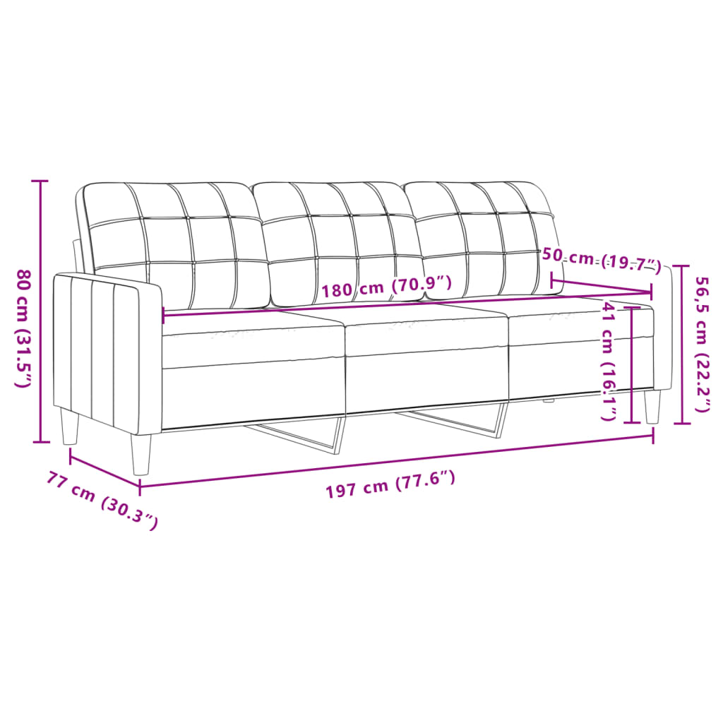 3-personers sofa 180 cm fløjl mørkegrå