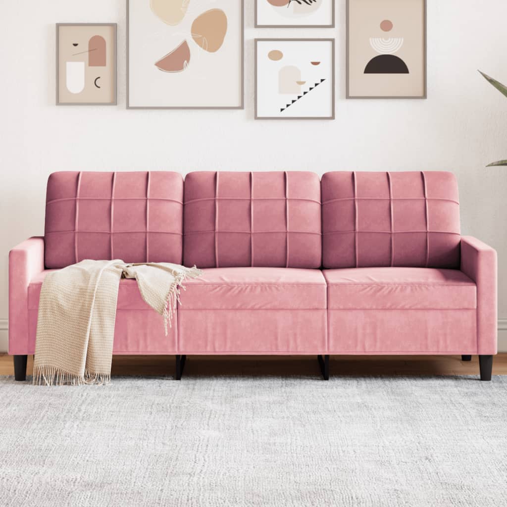 3-personers sofa 180 cm fløjl lyserød