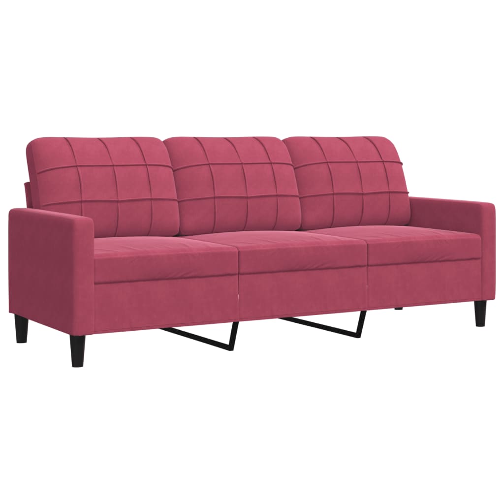 3-personers sofa 180 cm fløjl vinrød