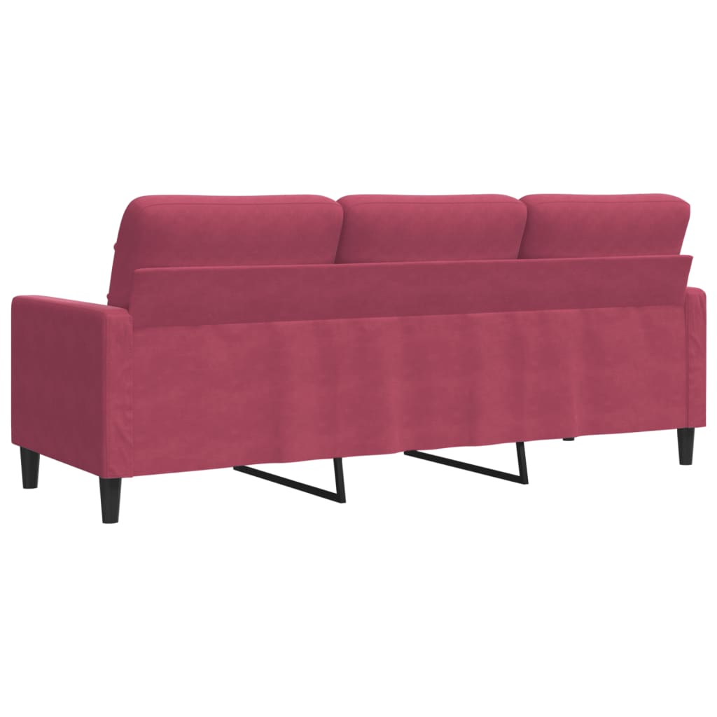 3-personers sofa 180 cm fløjl vinrød