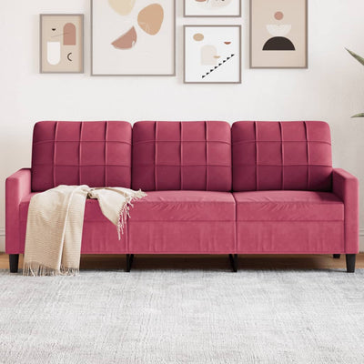 3-personers sofa 180 cm fløjl vinrød