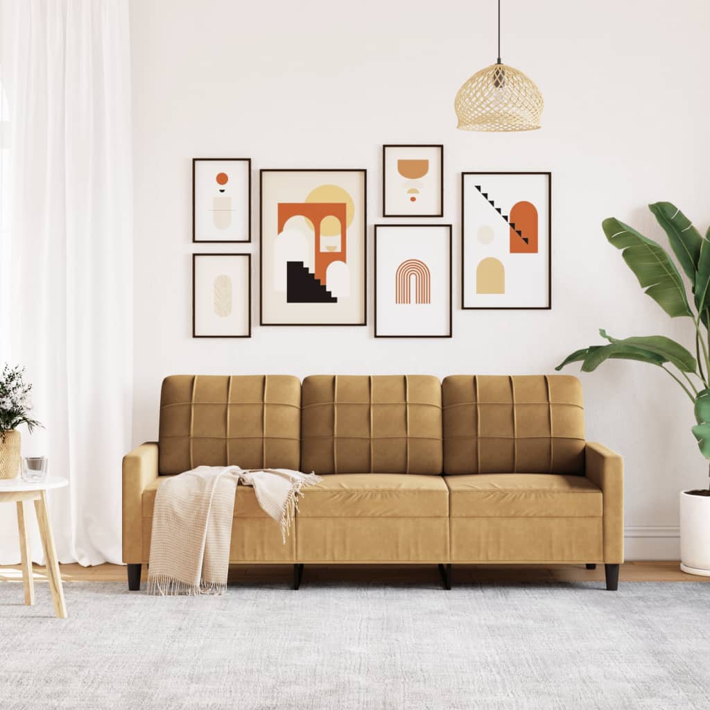 3-personers sofa 180 cm fløjl brun