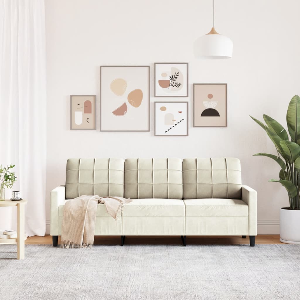 3-personers sofa 180 cm fløjl cremefarvet