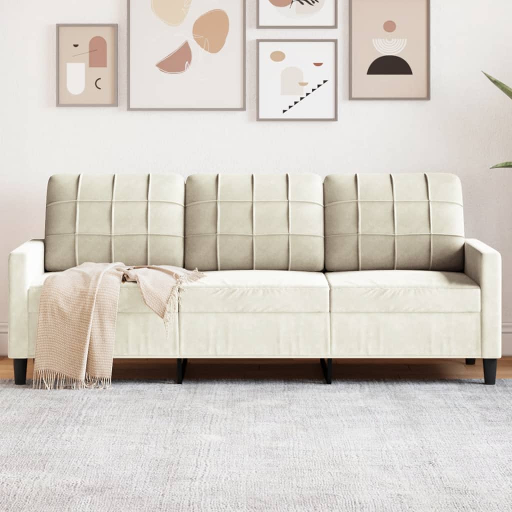 3-personers sofa 180 cm fløjl cremefarvet