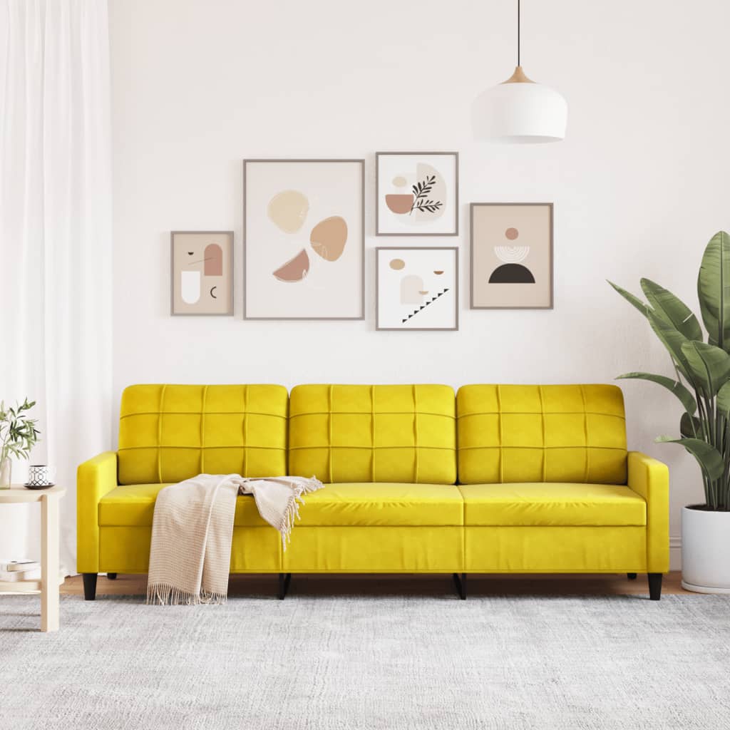 3-personers sofa 210 cm fløjl gul