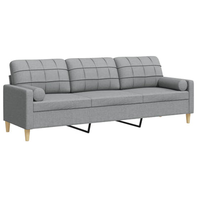 3-personers sofa med pyntepuder 210 cm stof lysegrå