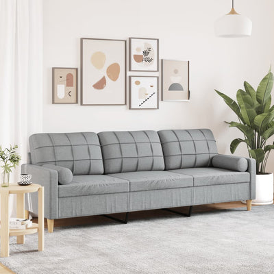 3-personers sofa med pyntepuder 210 cm stof lysegrå