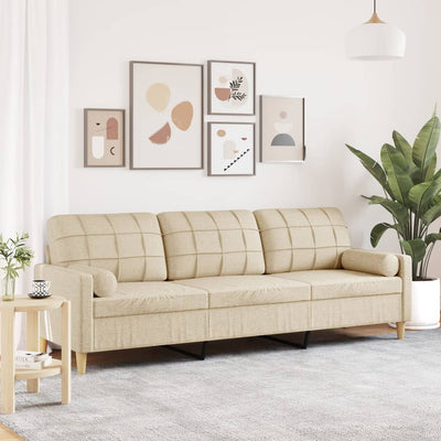 3-personers sofa med pyntepuder 210 cm stof cremefarvet