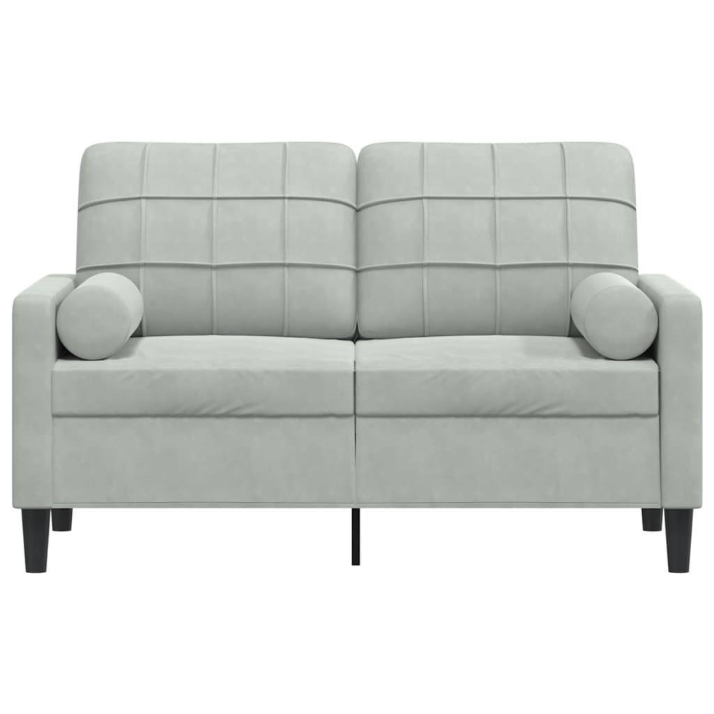 2-personers sofa med pyntepuder 120 cm velour lysegrå