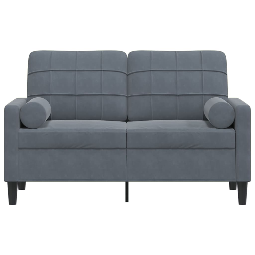 2-personers sofa med pyntepuder 120 cm velour mørkegrå