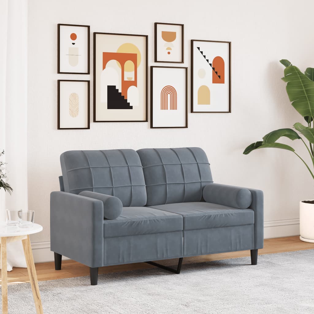 2-personers sofa med pyntepuder 120 cm velour mørkegrå