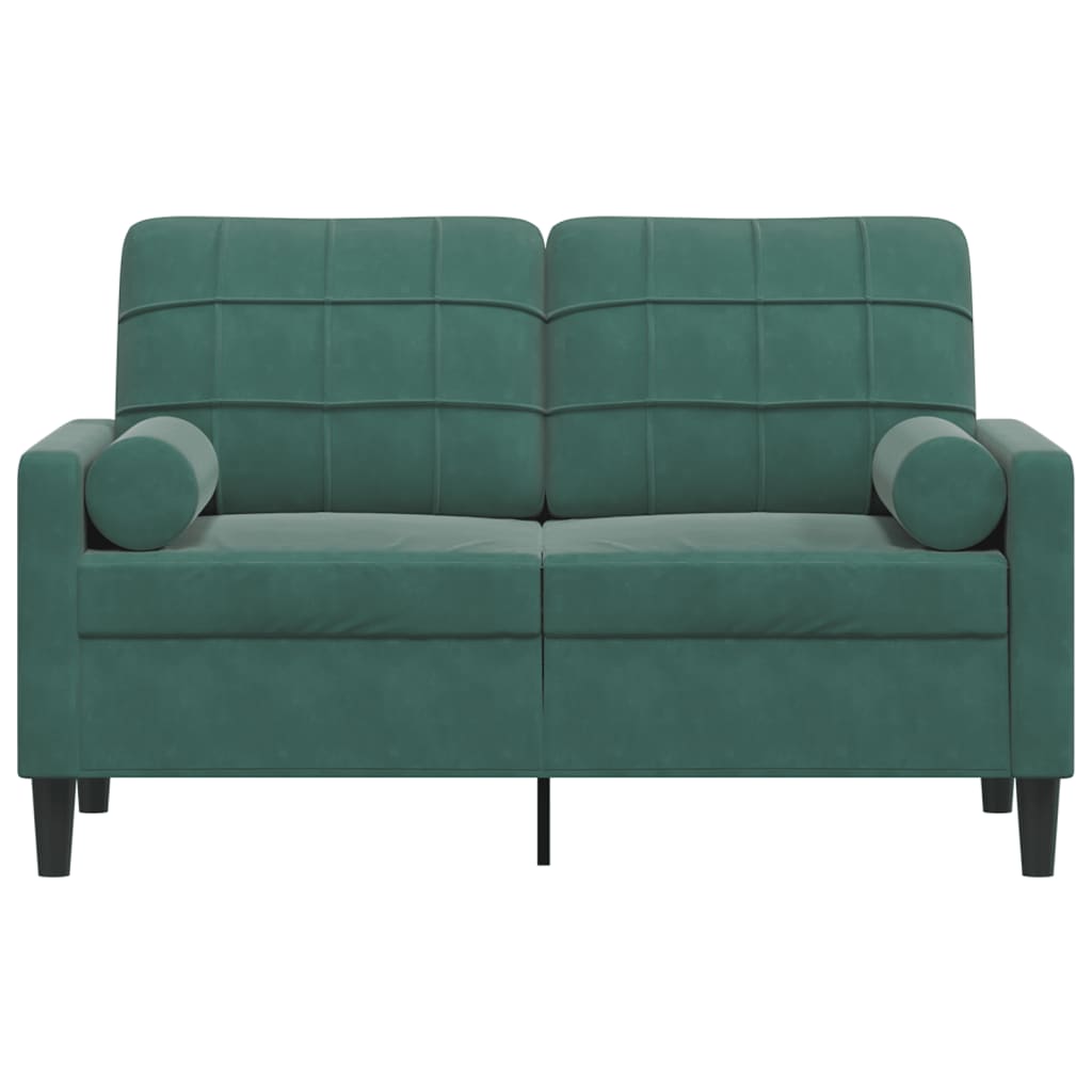 2-personers sofa med pyntepuder 120 cm velour mørkegrøn