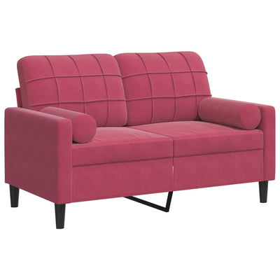 2-personers sofa med pyntepuder 120 cm velour vinrød