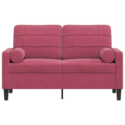 2-personers sofa med pyntepuder 120 cm velour vinrød