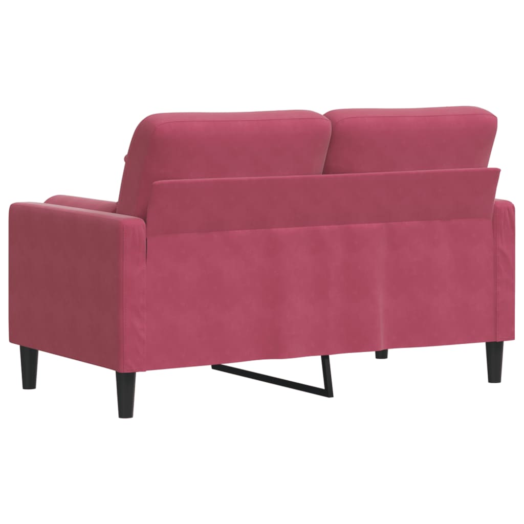 2-personers sofa med pyntepuder 120 cm velour vinrød