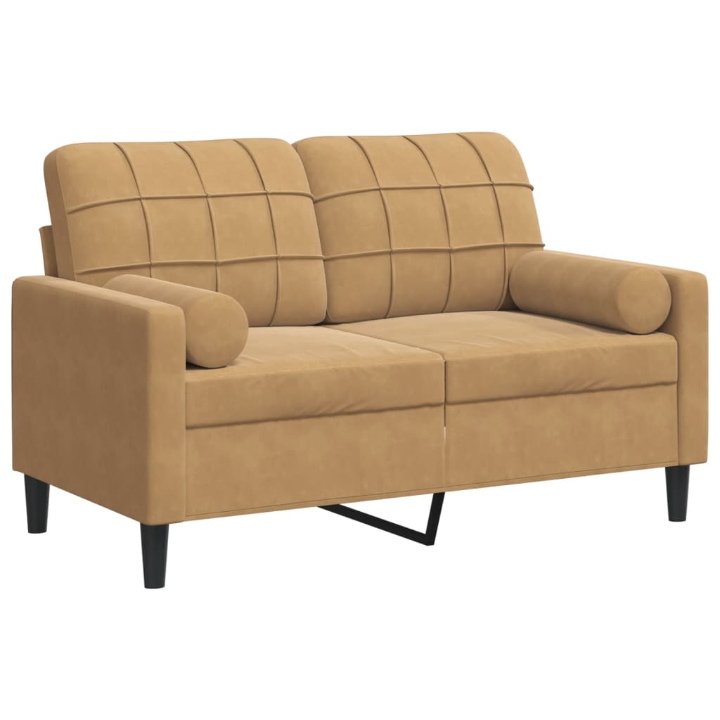 2-personers sofa med pyntepuder 120 cm velour brun