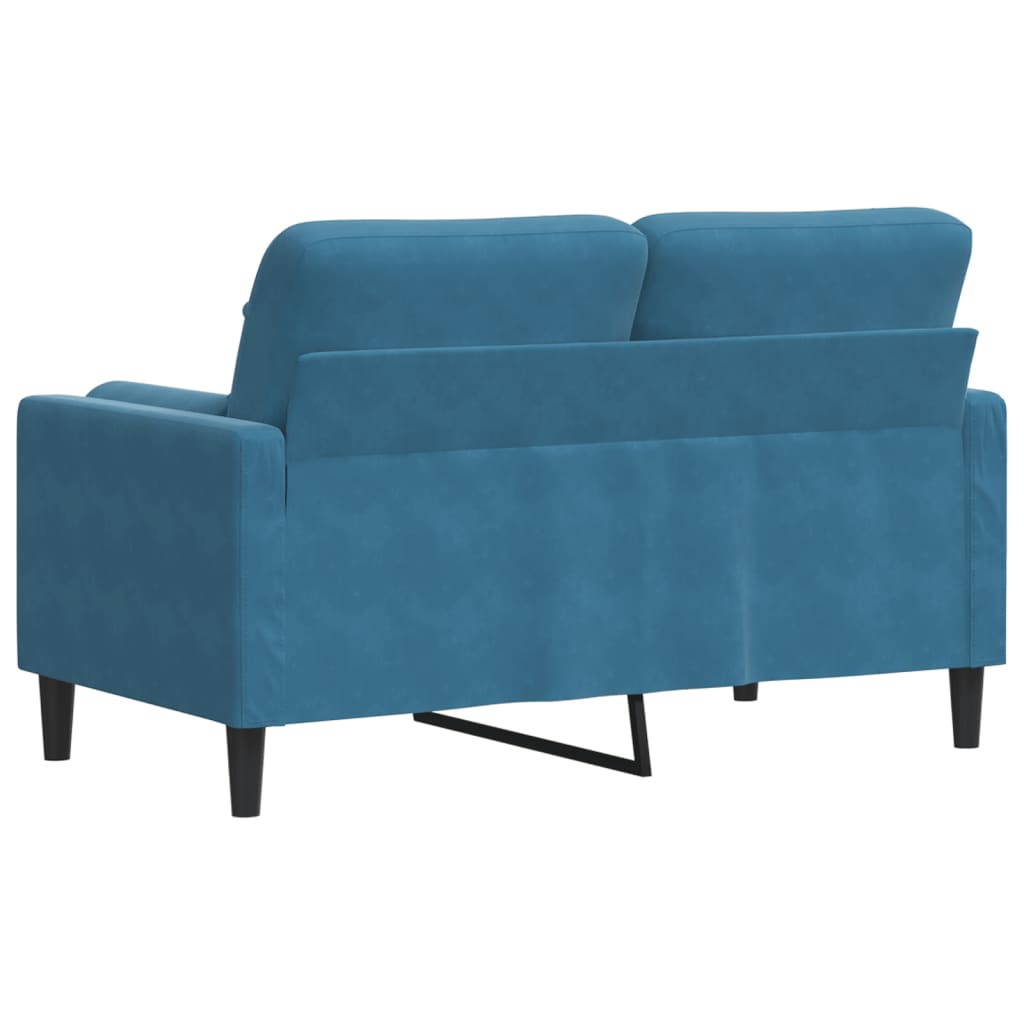 2-personers sofa med pyntepuder 120 cm velour blå