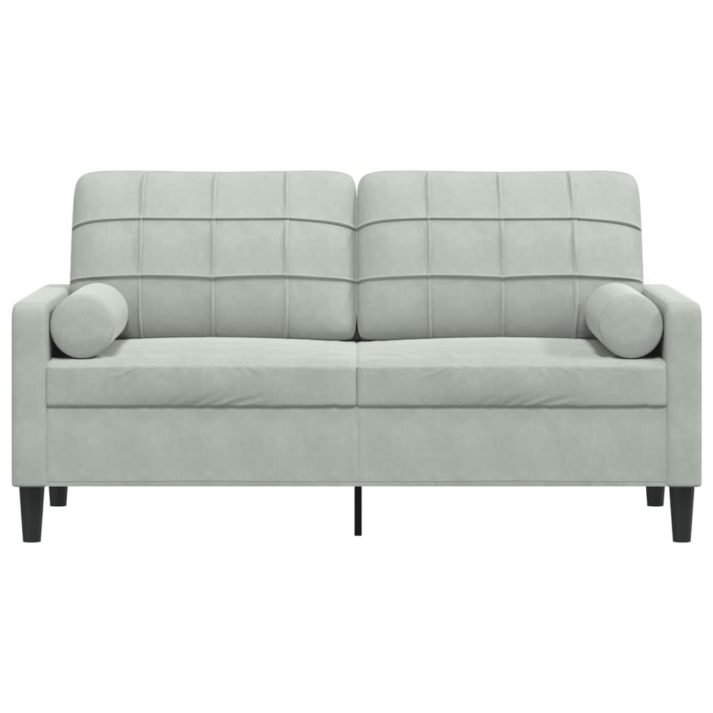 2-personers sofa med pyntepuder 140 cm velour lysegrå