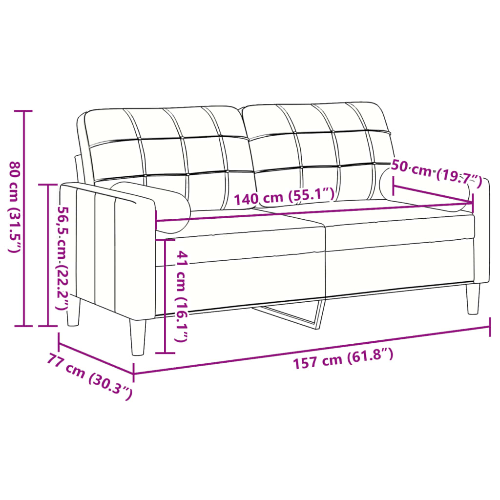 2-personers sofa med pyntepuder 140 cm velour lysegrå