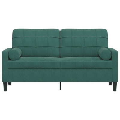 2-personers sofa med pyntepuder 140 cm velour mørkegrøn