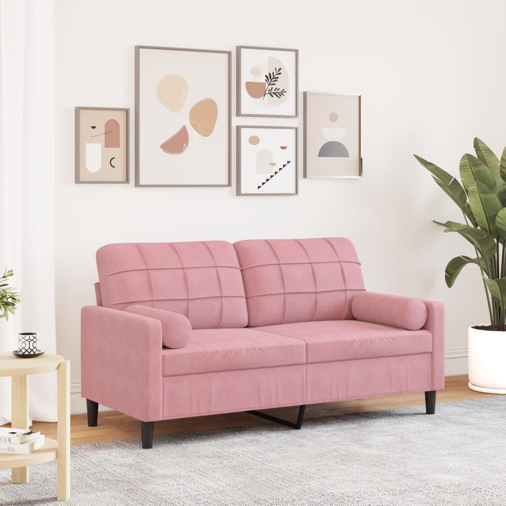 2-personers sofa med pyntepuder 140 cm velour pink