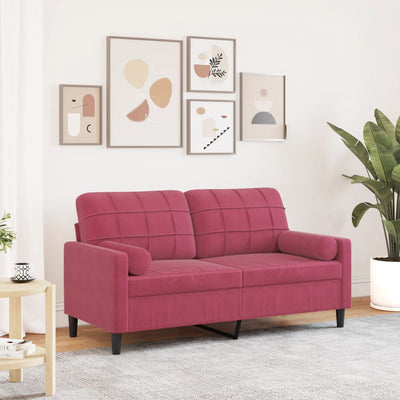 2-personers sofa med pyntepuder 140 cm velour vinrød