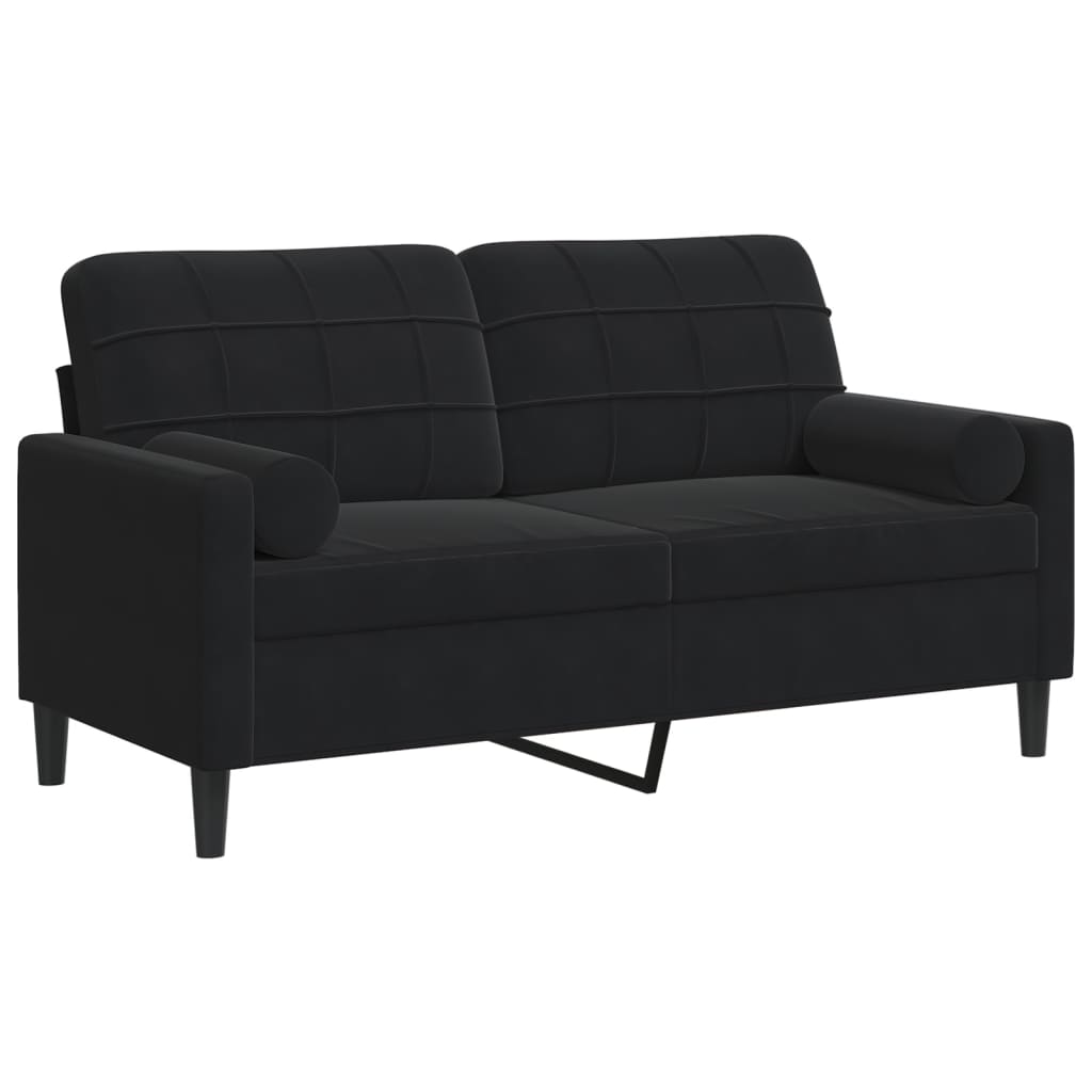 2-personers sofa med pyntepuder 140 cm velour sort