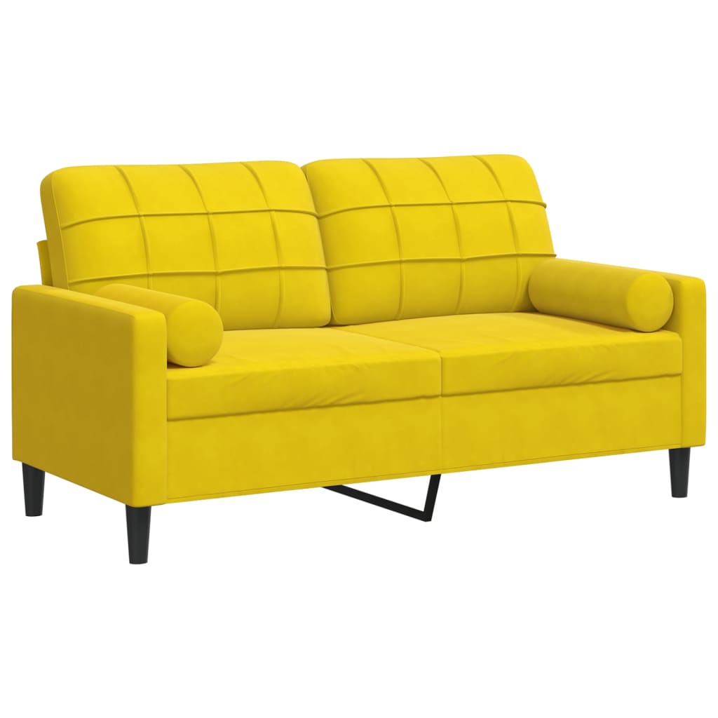 2-personers sofa med pyntepuder 140 cm velour gul