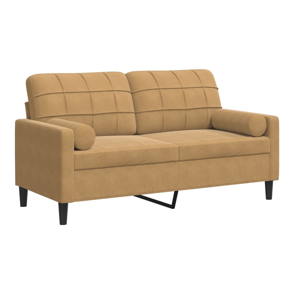 2-personers sofa med pyntepuder 140 cm velour brun