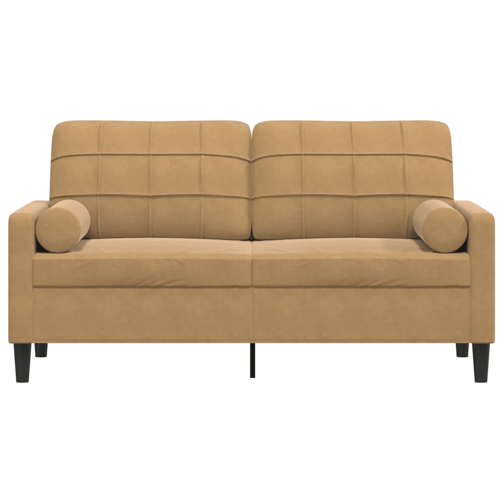 2-personers sofa med pyntepuder 140 cm velour brun