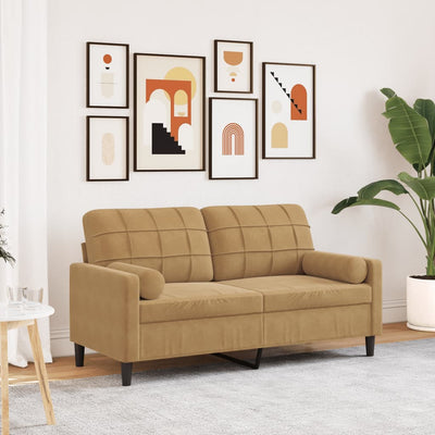 2-personers sofa med pyntepuder 140 cm velour brun