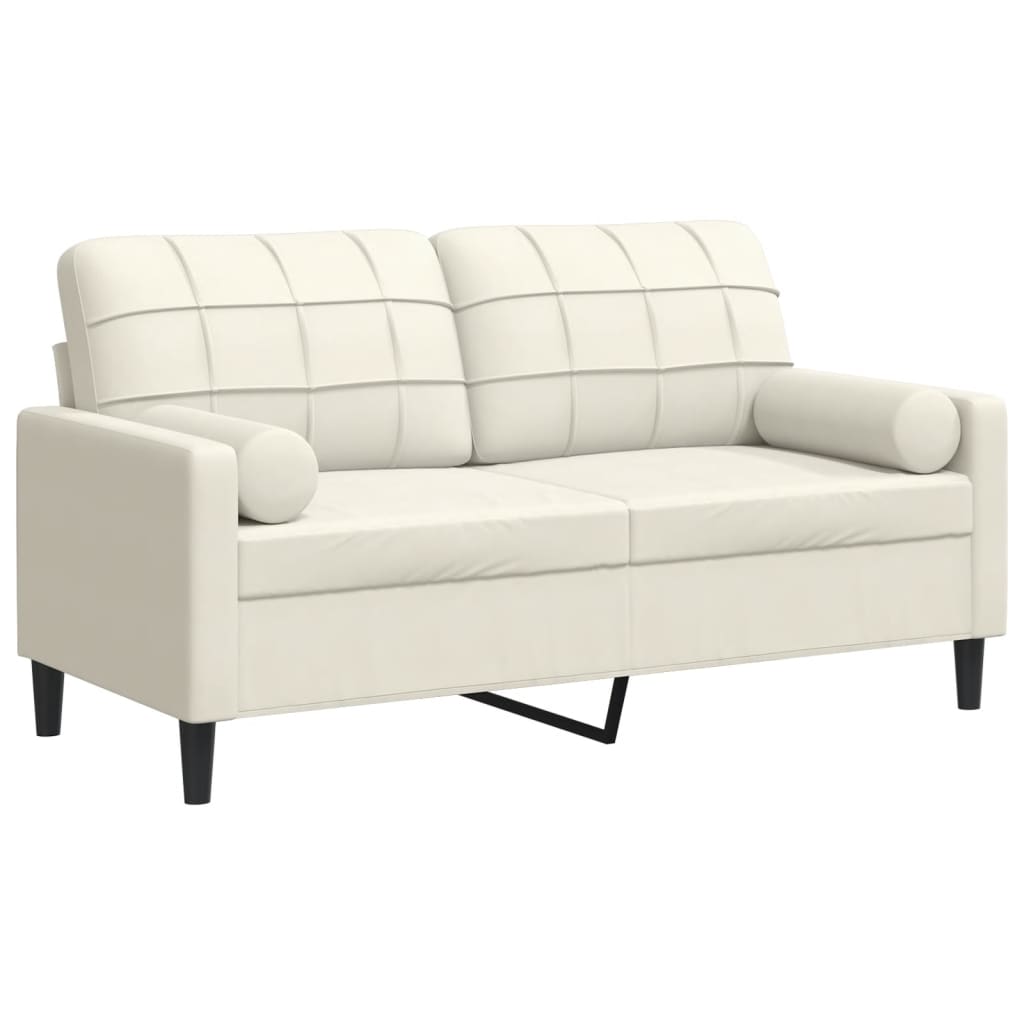 2-personers sofa med pyntepuder 140 cm velour cremefarvet