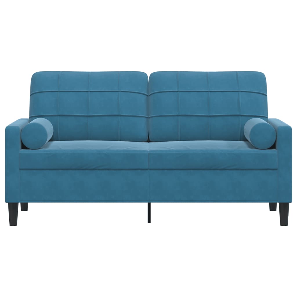 2-personers sofa med pyntepuder 140 cm velour blå