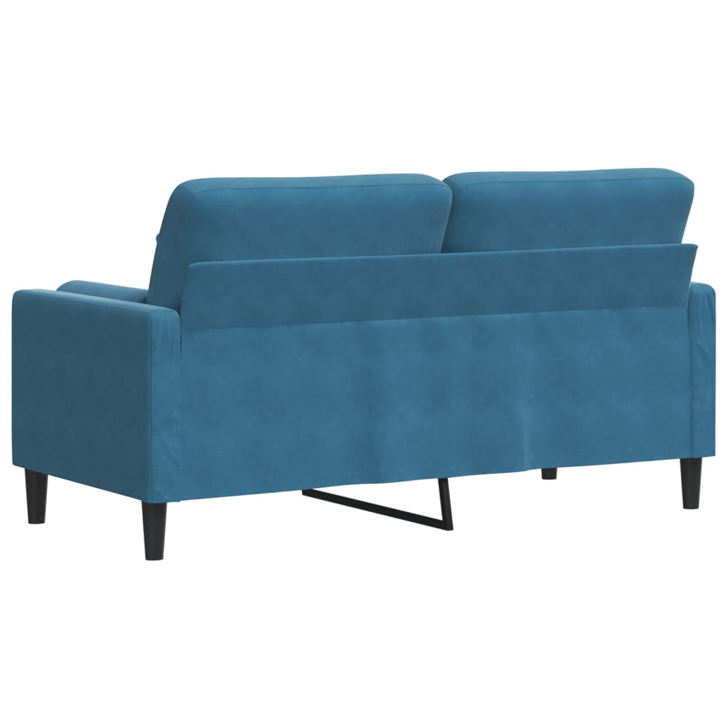 2-personers sofa med pyntepuder 140 cm velour blå