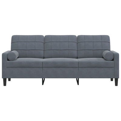 3-personers sofa med pyntepuder 180 cm velour mørkegrå