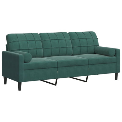 3-personers sofa med pyntepuder 180 cm velour mørkegrøn