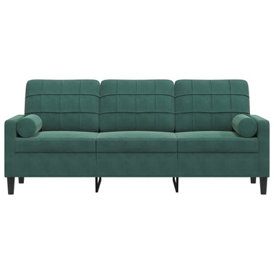 3-personers sofa med pyntepuder 180 cm velour mørkegrøn