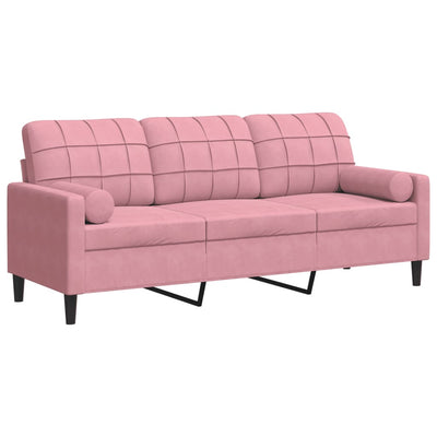 3-personers sofa med pyntepuder 180 cm velour pink