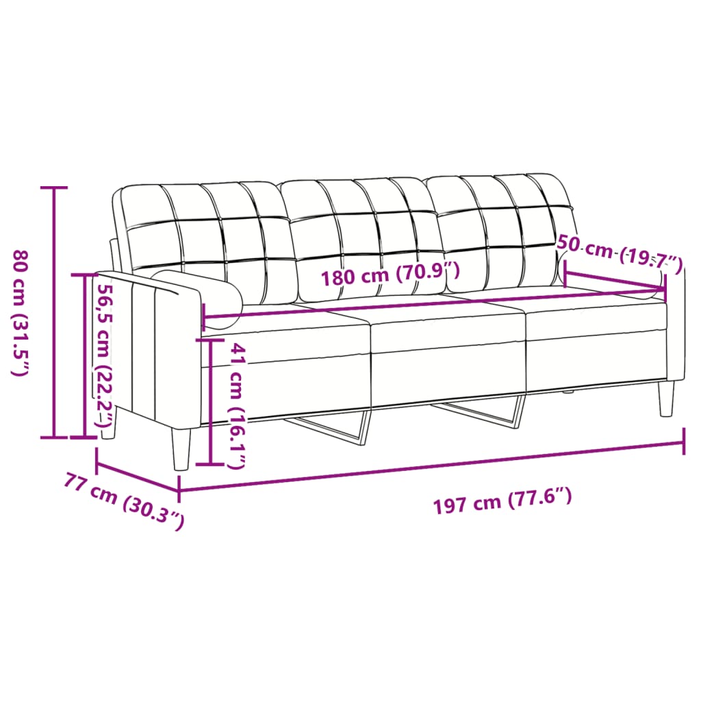 3-personers sofa med pyntepuder 180 cm velour pink