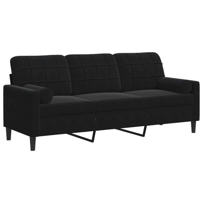 3-personers sofa med pyntepuder 180 cm velour sort