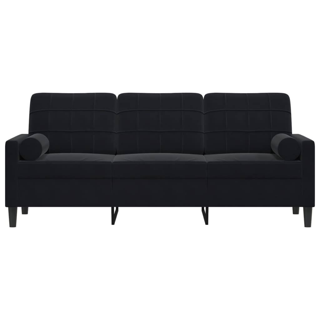 3-personers sofa med pyntepuder 180 cm velour sort