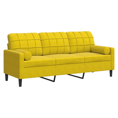 3-personers sofa med pyntepuder 180 cm velour gul