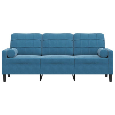 3-personers sofa med pyntepuder 180 cm velour blå