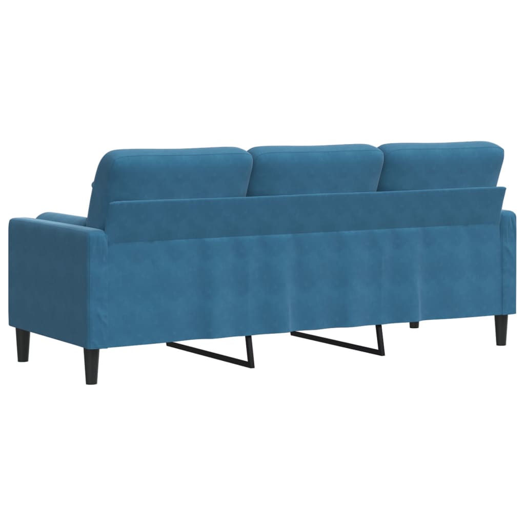 3-personers sofa med pyntepuder 180 cm velour blå