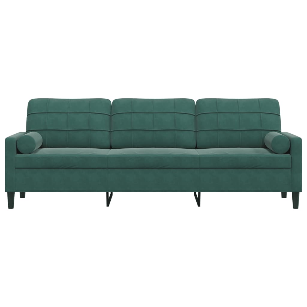 3-personers sofa med pyntepuder 210 cm fløjl mørkegrøn