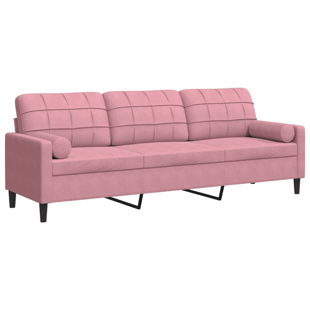 3-personers sofa med pyntepuder 210 cm fløjl pink