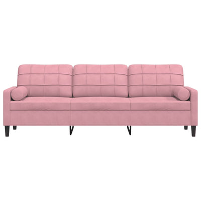 3-personers sofa med pyntepuder 210 cm fløjl pink