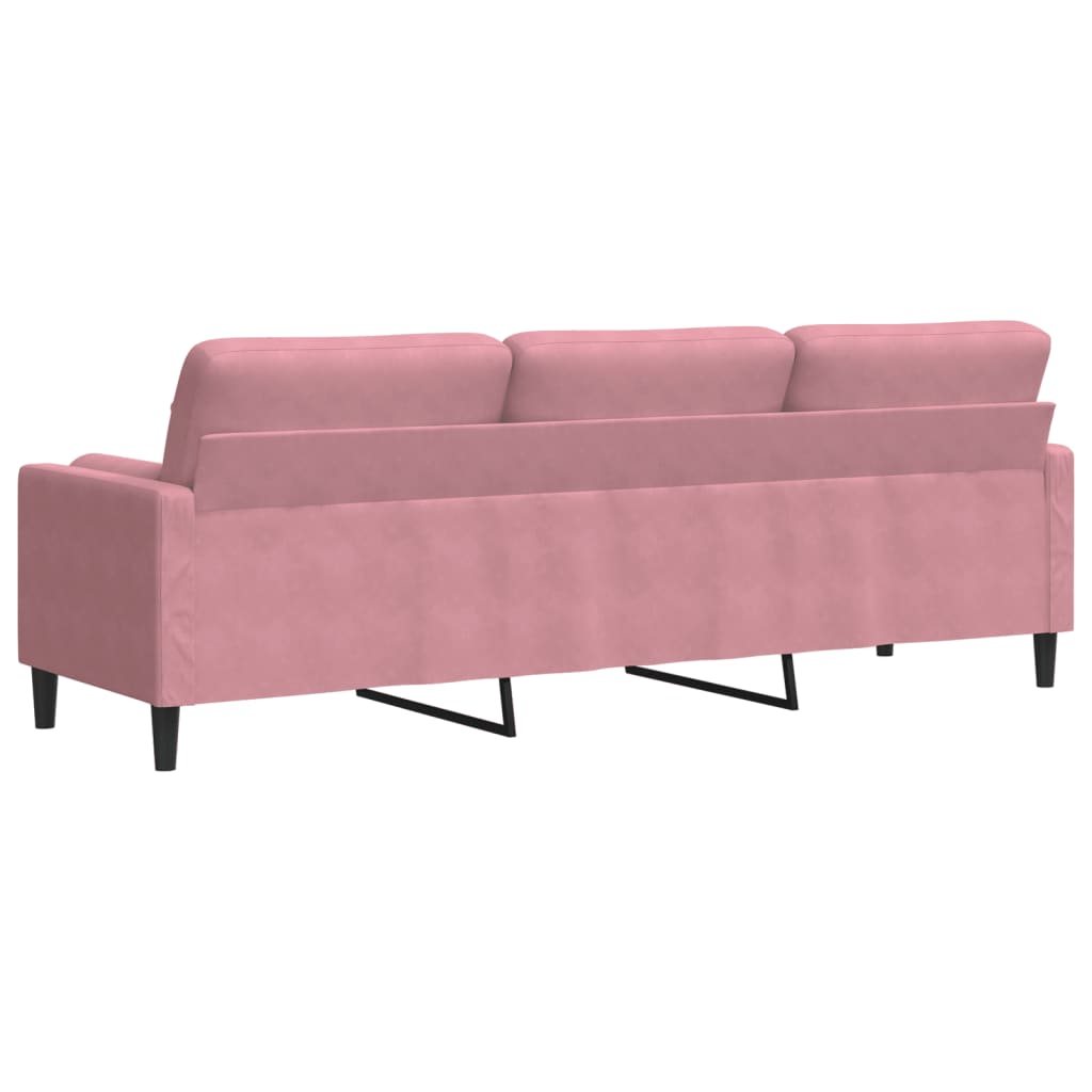 3-personers sofa med pyntepuder 210 cm fløjl pink