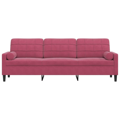 3-personers sofa med pyntepuder 210 cm fløjl vinrød